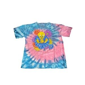Vtg 90s Looney Tunes Tweety Bird Tie Dye Flower Tshirt Size Youth Small